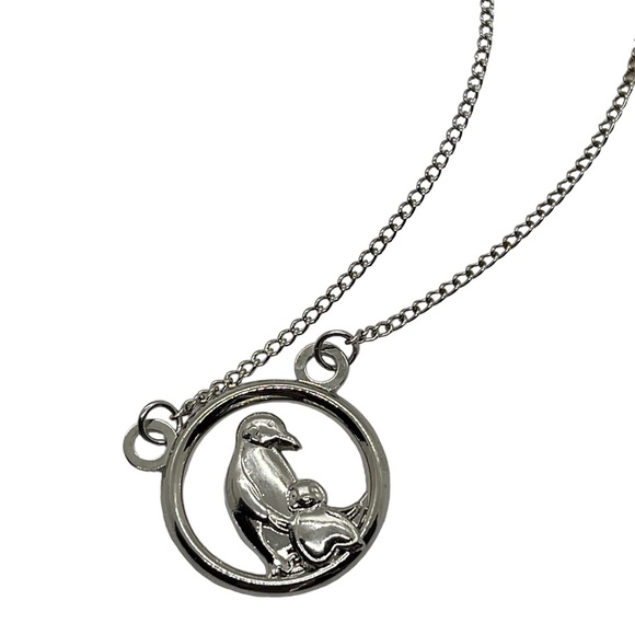Jewelry - Penguin Mother & Child Pendant Charm / 20" STAINLESS ROPE NECKLACE Silver Toned